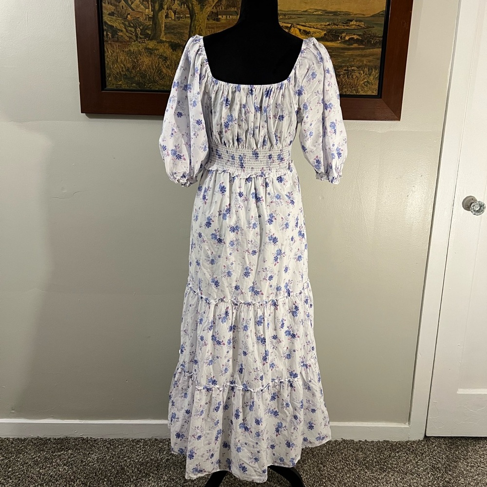LoveShackFancy Target Floral White and Purple Puffed Sleeve Maxi Dress - Picture 5 of 6